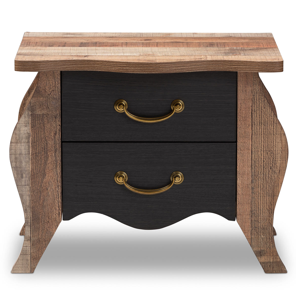 Baxton Studio Romilly Country Cottage Farmhouse Black and Oak-Finished Wood 2-Drawer Nightstand Baxton Studio-nightstands-Minimal And Modern - 4
