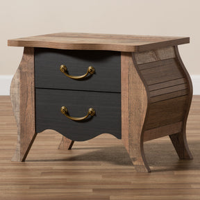 Baxton Studio Romilly Country Cottage Farmhouse Black and Oak-Finished Wood 2-Drawer Nightstand Baxton Studio-nightstands-Minimal And Modern - 10