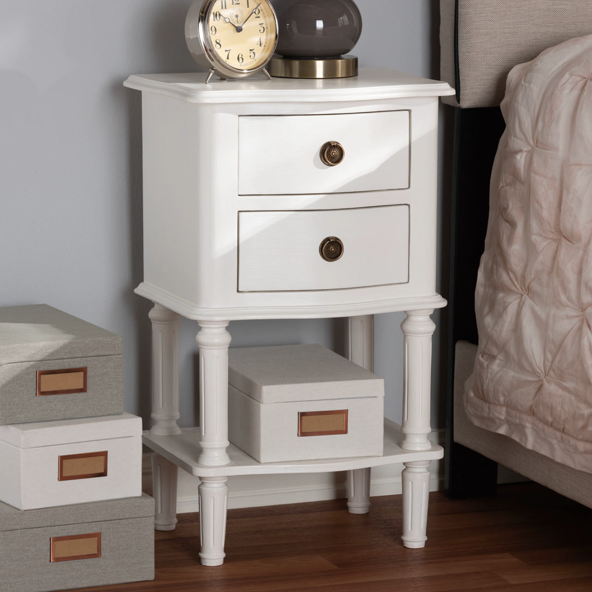 Baxton Studio Audrey Country Cottage Farmhouse White Finished 2-Drawer Nightstand Baxton Studio-nightstands-Minimal And Modern - 9