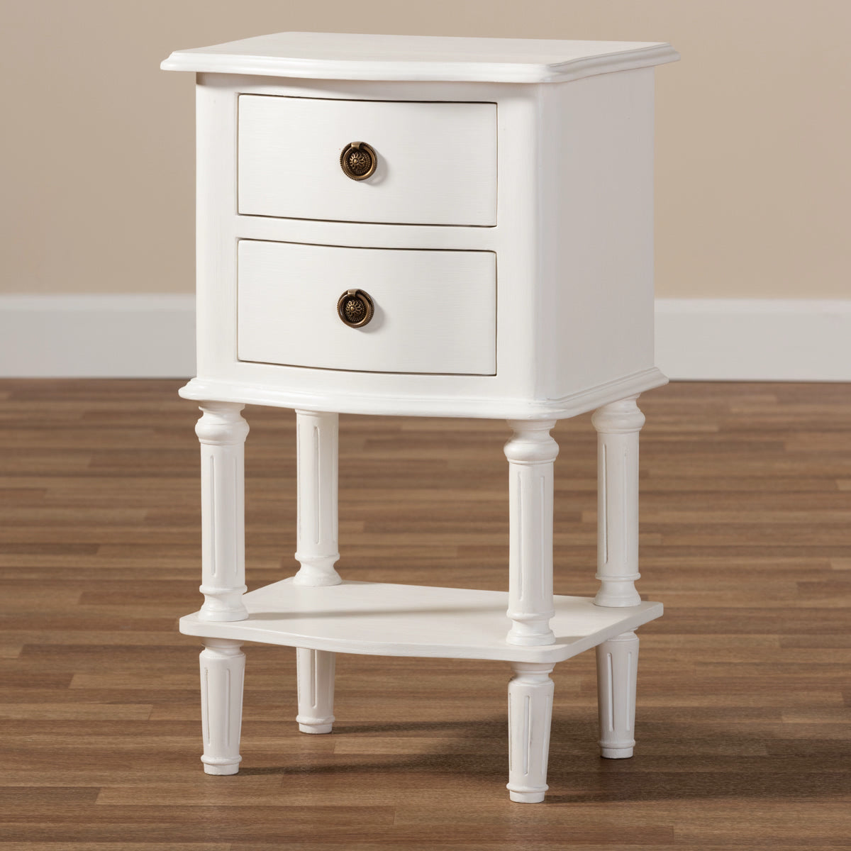 Baxton Studio Audrey Country Cottage Farmhouse White Finished 2-Drawer Nightstand Baxton Studio-nightstands-Minimal And Modern - 10