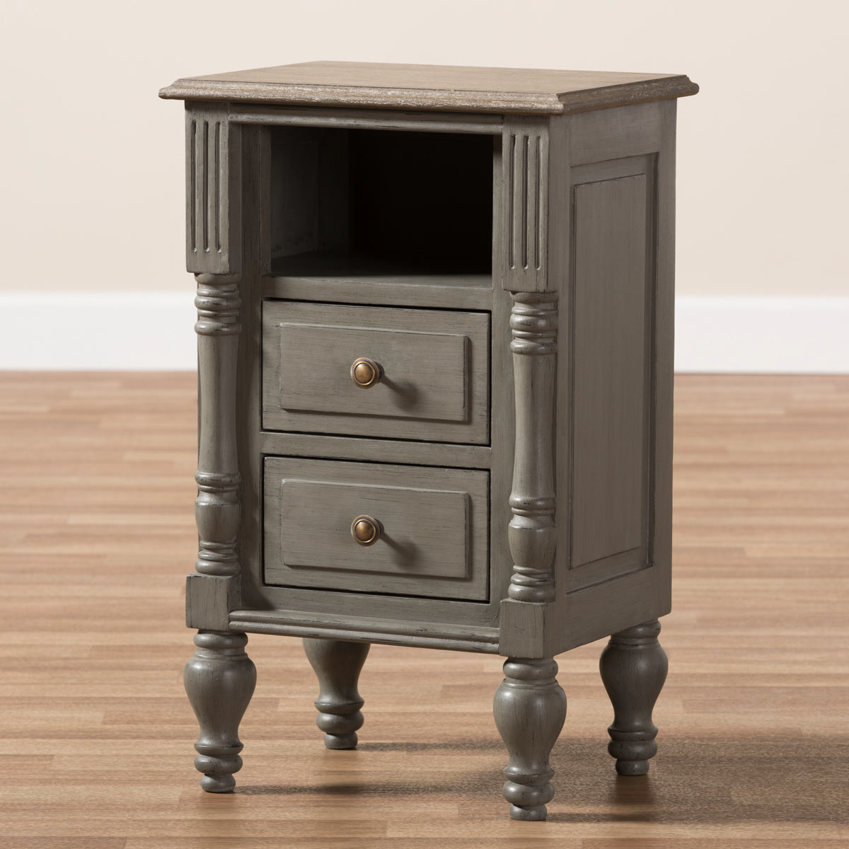 Baxton Studio Noemie Country Cottage Farmhouse Brown Finished 2-Drawer Nightstand Baxton Studio-nightstands-Minimal And Modern - 2