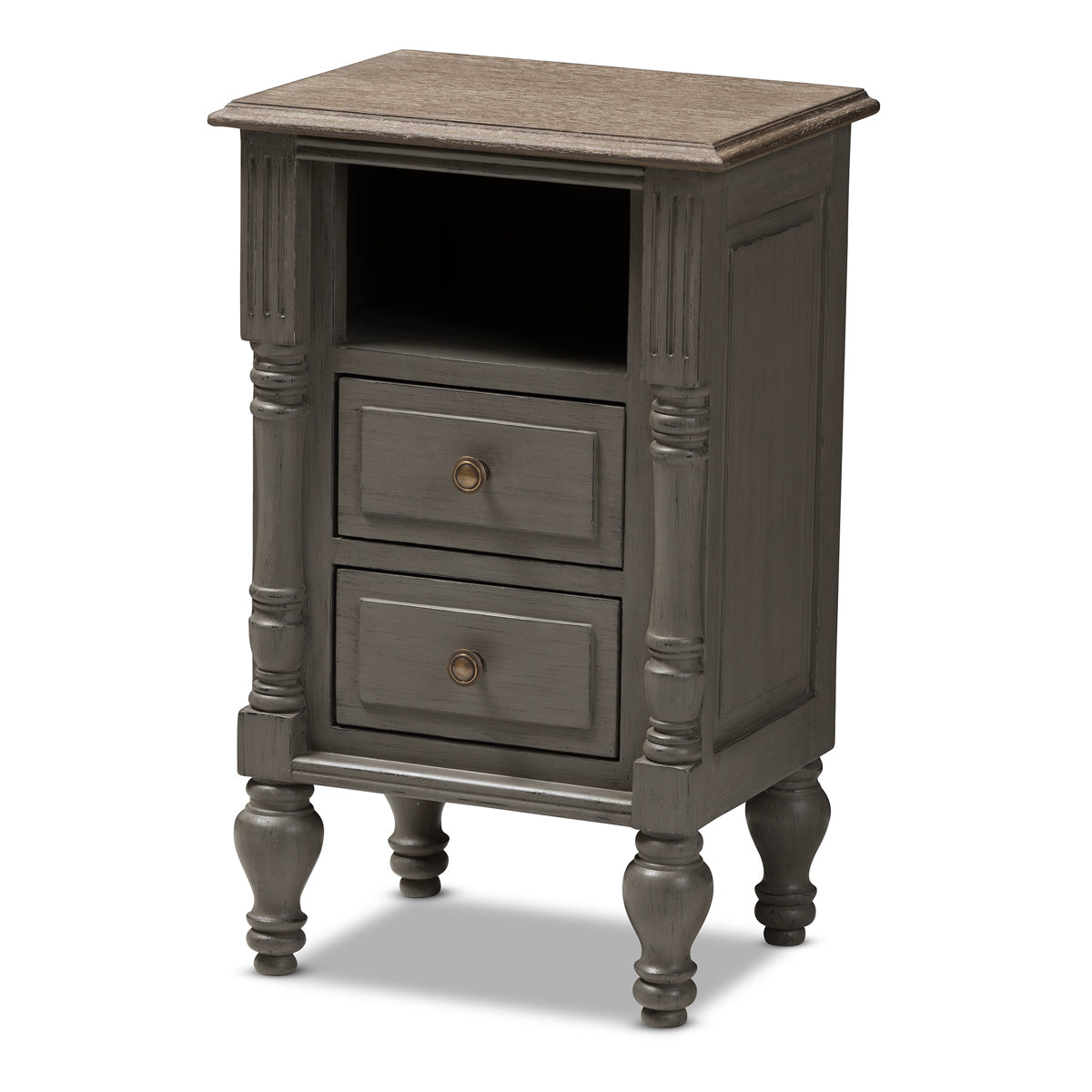 Baxton Studio Noemie Country Cottage Farmhouse Brown Finished 2-Drawer Nightstand Baxton Studio-nightstands-Minimal And Modern - 1