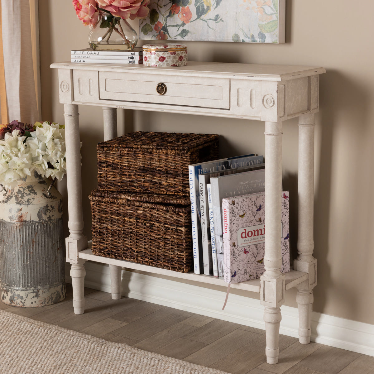 Baxton Studio Ariella Country Cottage Farmhouse Whitewashed 1-Drawer Console Table Baxton Studio-tv Stands-Minimal And Modern - 2