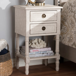 Baxton Studio Lenore Country Cottage Farmhouse Whitewashed 2-Drawer Nightstand Baxton Studio-nightstands-Minimal And Modern - 9