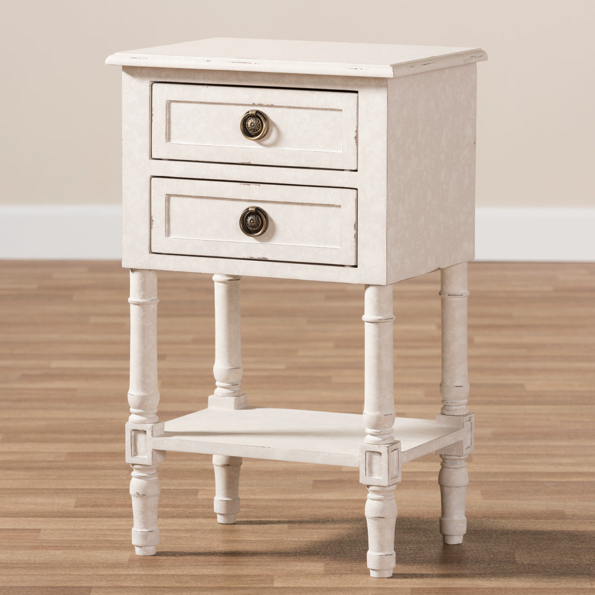 Baxton Studio Lenore Country Cottage Farmhouse Whitewashed 2-Drawer Nightstand Baxton Studio-nightstands-Minimal And Modern - 10