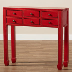 Baxton Studio Pomme Classic and Antique Red Finished Wood Bronze Finished Accents 6-Drawer Console Table Baxton Studio-tv Stands-Minimal And Modern - 2