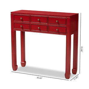 Baxton Studio Pomme Classic and Antique Red Finished Wood Bronze Finished Accents 6-Drawer Console Table Baxton Studio-tv Stands-Minimal And Modern - 3