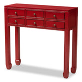 Baxton Studio Pomme Classic and Antique Red Finished Wood Bronze Finished Accents 6-Drawer Console Table Baxton Studio-tv Stands-Minimal And Modern - 1