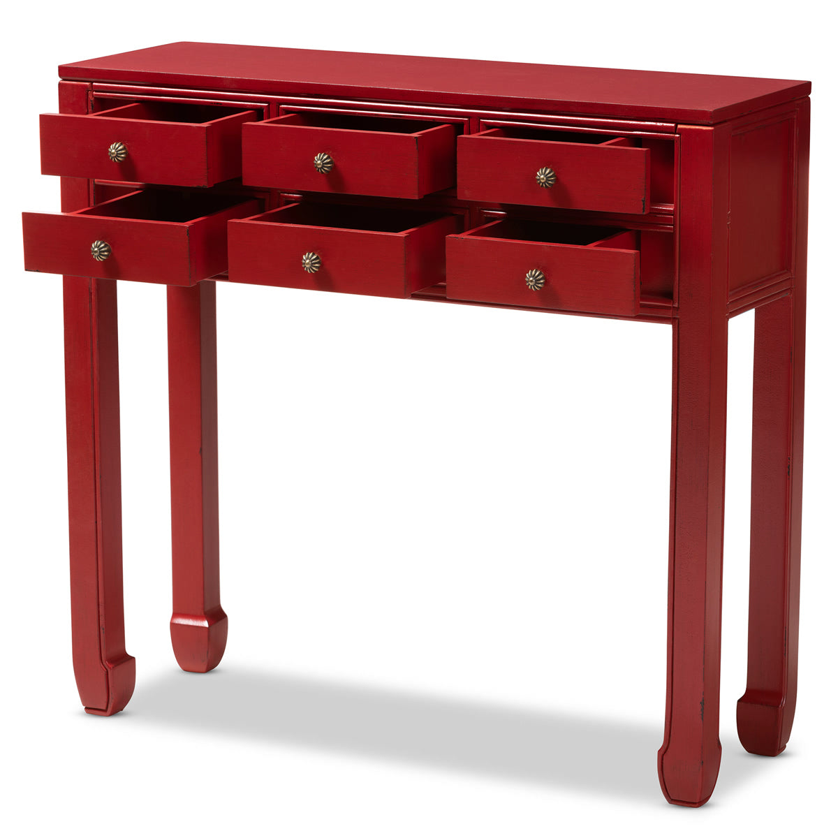 Baxton Studio Pomme Classic and Antique Red Finished Wood Bronze Finished Accents 6-Drawer Console Table Baxton Studio-tv Stands-Minimal And Modern - 4