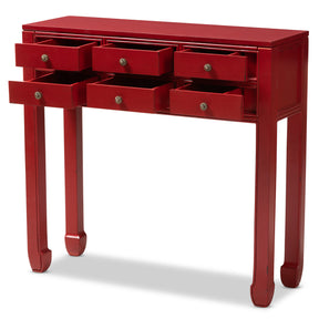 Baxton Studio Pomme Classic and Antique Red Finished Wood Bronze Finished Accents 6-Drawer Console Table Baxton Studio-tv Stands-Minimal And Modern - 4