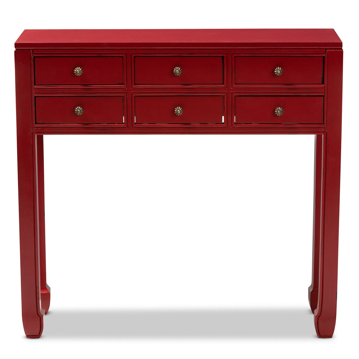 Baxton Studio Pomme Classic and Antique Red Finished Wood Bronze Finished Accents 6-Drawer Console Table Baxton Studio-tv Stands-Minimal And Modern - 5