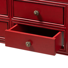 Baxton Studio Pomme Classic and Antique Red Finished Wood Bronze Finished Accents 6-Drawer Console Table Baxton Studio-tv Stands-Minimal And Modern - 9