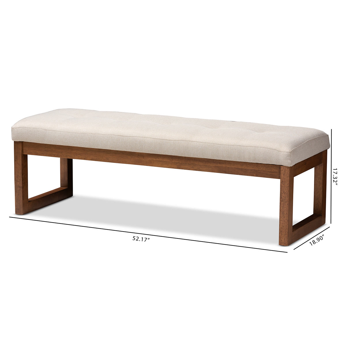 Baxton Studio Caramay Modern and Contemporary Light Beige Fabric Upholstered Walnut Brown Finished Wood Bench Baxton Studio-benches-Minimal And Modern - 8