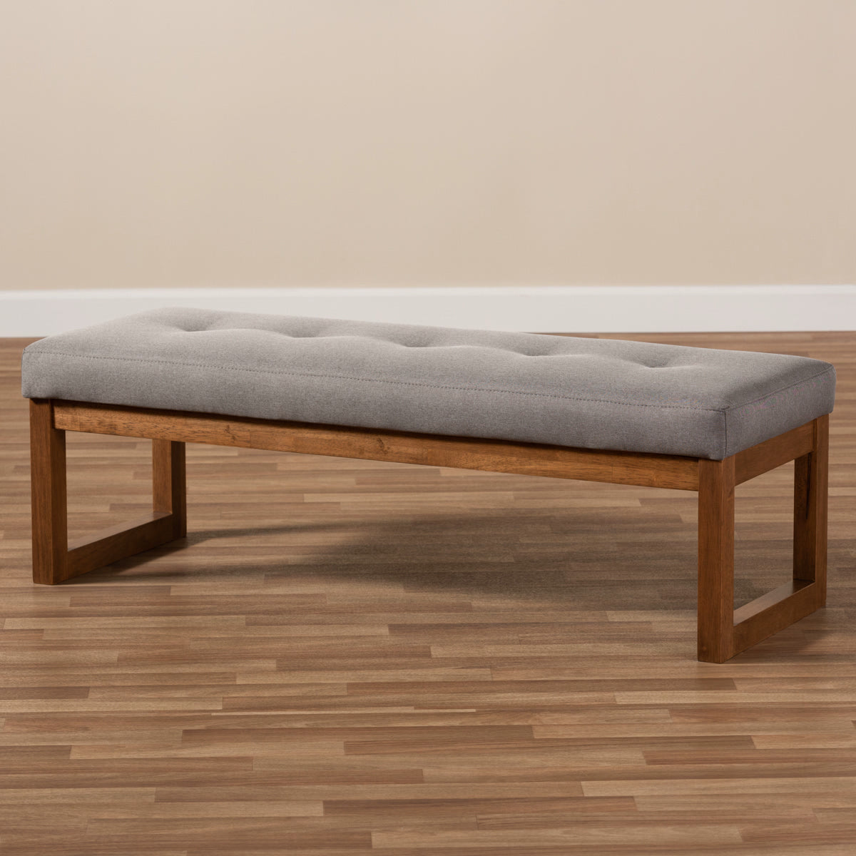 Baxton Studio Caramay Modern and Contemporary Grey Fabric Upholstered Walnut Brown Finished Wood Bench Baxton Studio-benches-Minimal And Modern - 7