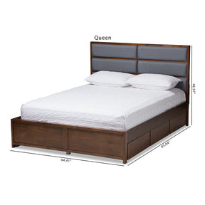 Baxton Studio Macey Modern and Contemporary Dark Grey Fabric Upholstered Walnut Finished Queen Size Storage Platform Bed Baxton Studio-beds-Minimal And Modern - 3