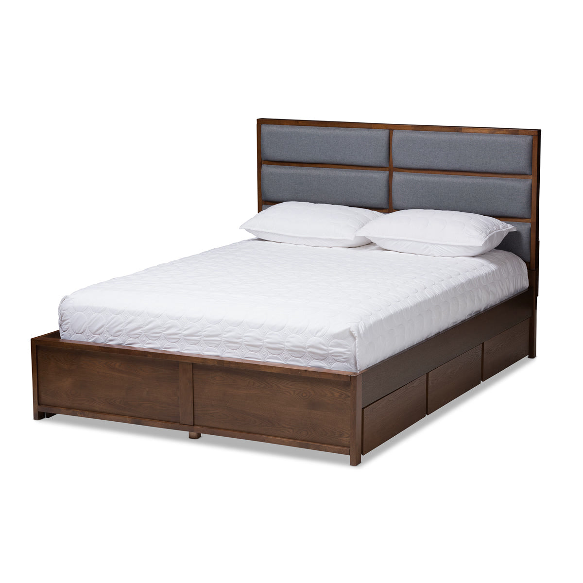 Baxton Studio Macey Modern and Contemporary Dark Grey Fabric Upholstered Walnut Finished Queen Size Storage Platform Bed Baxton Studio-beds-Minimal And Modern - 1