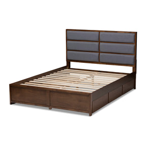 Baxton Studio Macey Modern and Contemporary Dark Grey Fabric Upholstered Walnut Finished Queen Size Storage Platform Bed Baxton Studio-beds-Minimal And Modern - 7