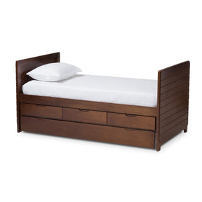 Baxton Studio Linna Modern and Contemporary Walnut Brown-Finished Daybed with Trundle Baxton Studio-beds-Minimal And Modern - 1