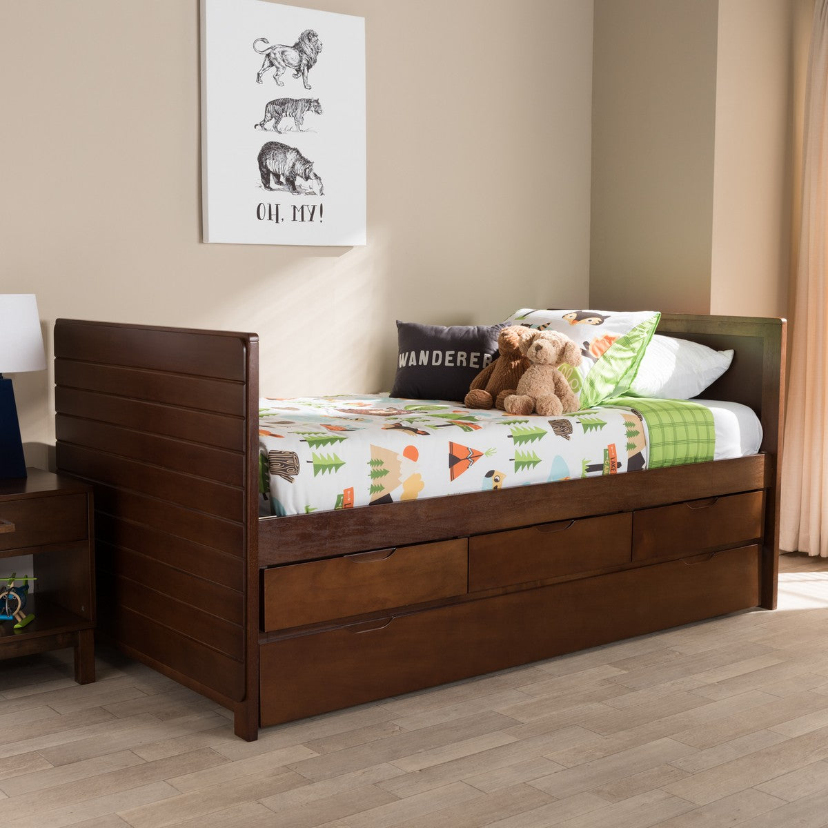 Baxton Studio Linna Modern and Contemporary Walnut Brown-Finished Daybed with Trundle
