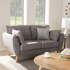 Baxton Studio Miranda Mid-Century Modern Light Grey Fabric Upholstered Loveseat Baxton Studio-sofas-Minimal And Modern - 9