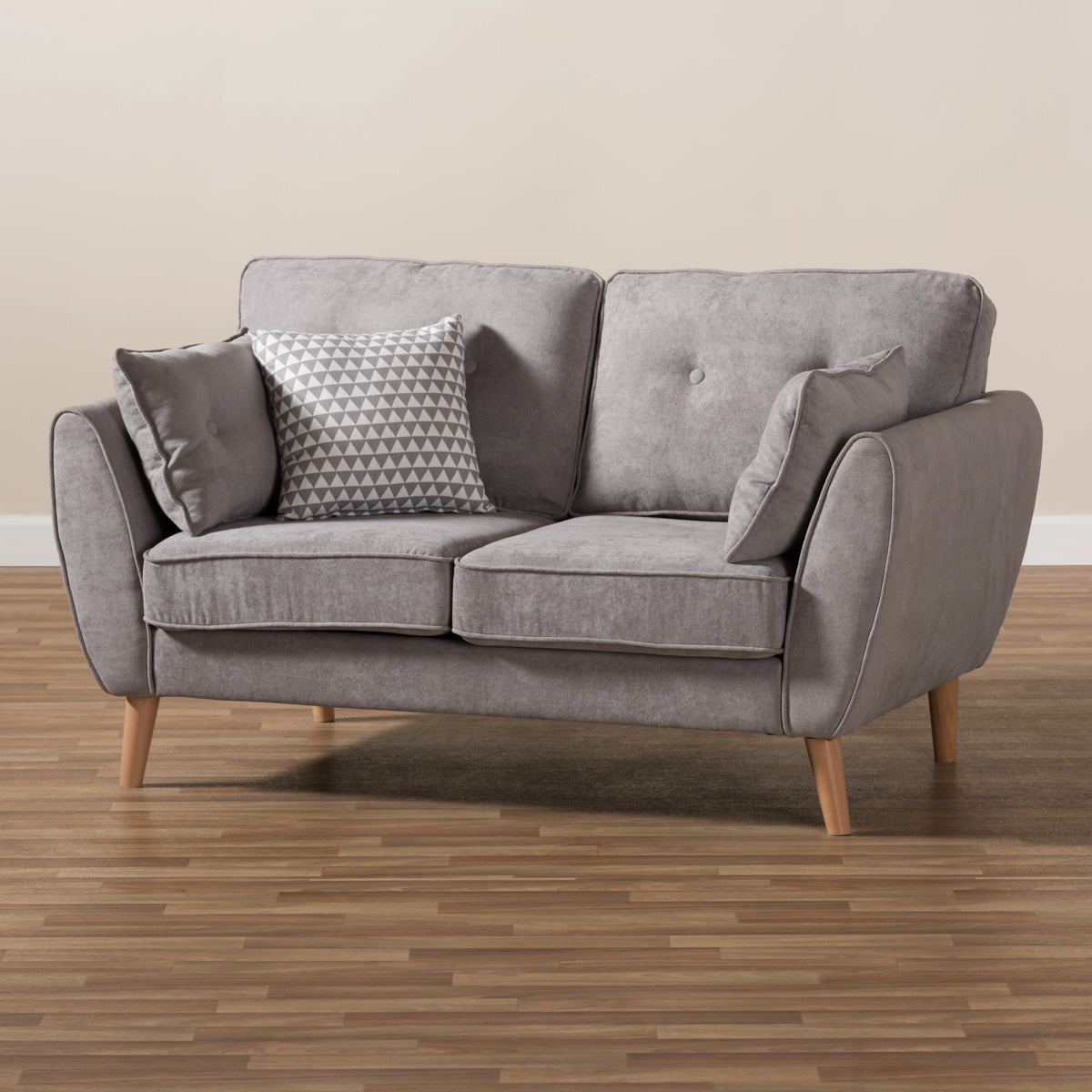 Baxton Studio Miranda Mid-Century Modern Light Grey Fabric Upholstered Loveseat Baxton Studio-sofas-Minimal And Modern - 10