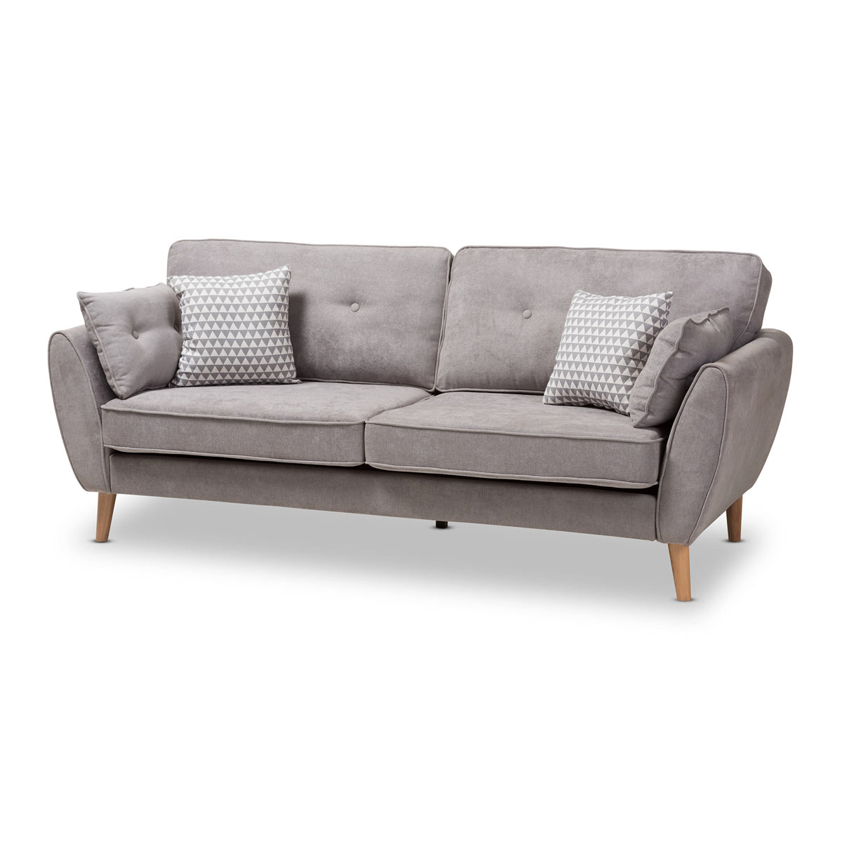 Baxton Studio Miranda Mid-Century Modern Light Grey Fabric Upholstered Sofa Baxton Studio-sofas-Minimal And Modern - 1