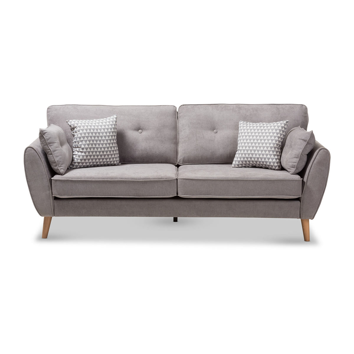 Baxton Studio Miranda Mid-Century Modern Light Grey Fabric Upholstered Sofa Baxton Studio-sofas-Minimal And Modern - 3