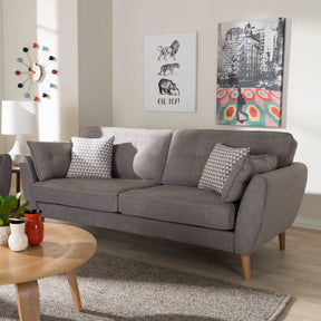 Baxton Studio Miranda Mid-Century Modern Light Grey Fabric Upholstered Sofa Baxton Studio-sofas-Minimal And Modern - 9