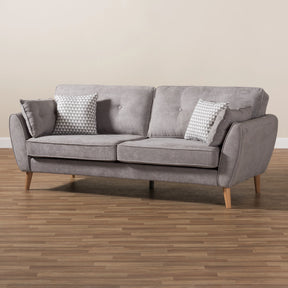 Baxton Studio Miranda Mid-Century Modern Light Grey Fabric Upholstered Sofa Baxton Studio-sofas-Minimal And Modern - 10
