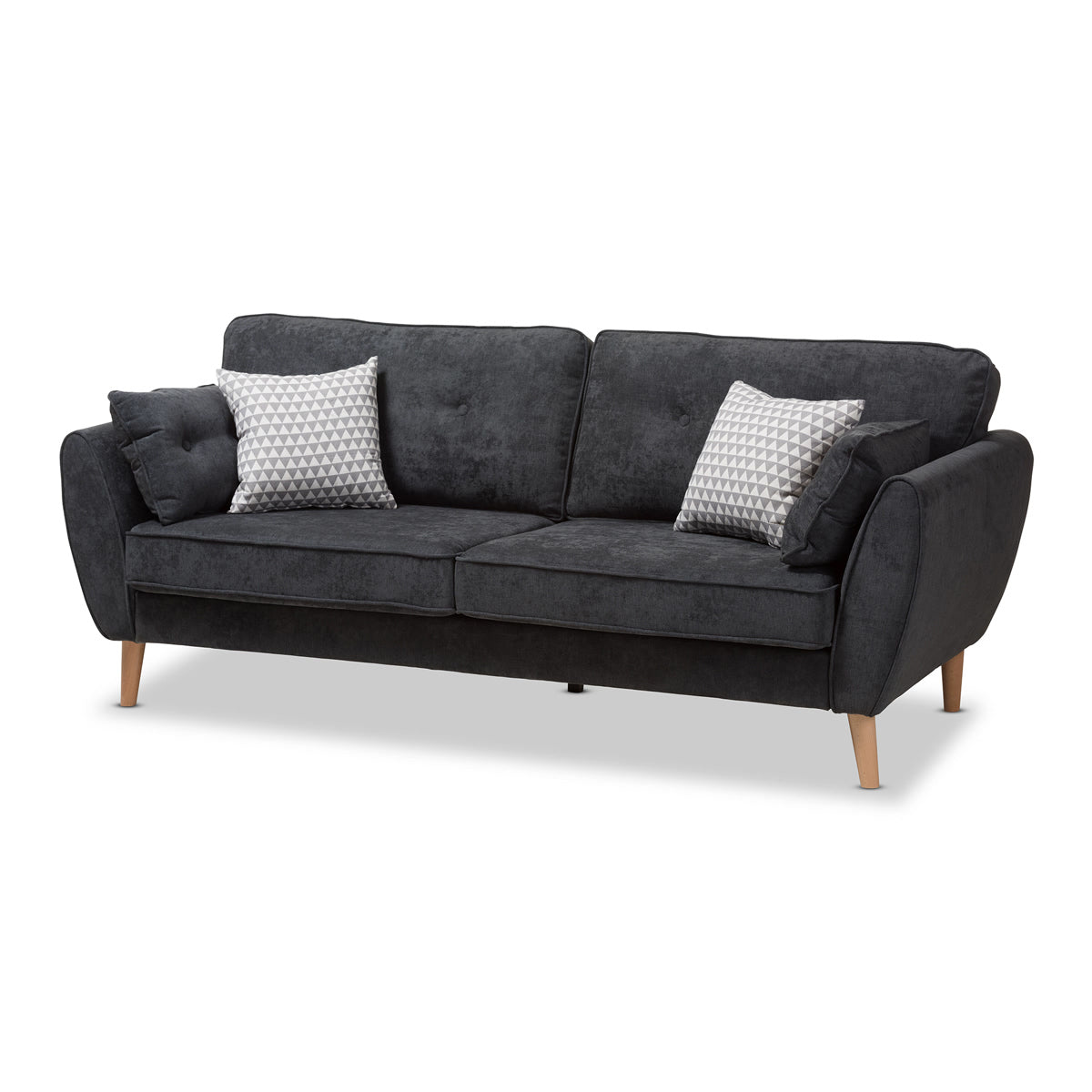 Baxton Studio Miranda Mid-Century Modern Dark Grey Fabric Upholstered Sofa Baxton Studio-sofas-Minimal And Modern - 1