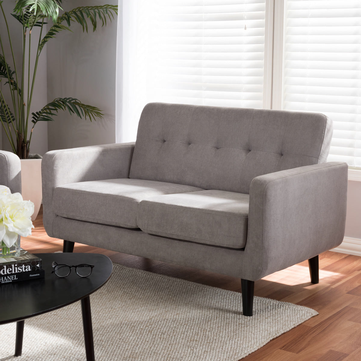Baxton Studio Carina Mid-Century Modern Light Grey Fabric Upholstered Loveseat Baxton Studio-sofas-Minimal And Modern - 7