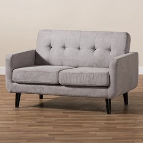 Baxton Studio Carina Mid-Century Modern Light Grey Fabric Upholstered Loveseat Baxton Studio-sofas-Minimal And Modern - 8