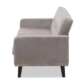 Baxton Studio Carina Mid-Century Modern Light Grey Fabric Upholstered Sofa Baxton Studio-sofas-Minimal And Modern - 3