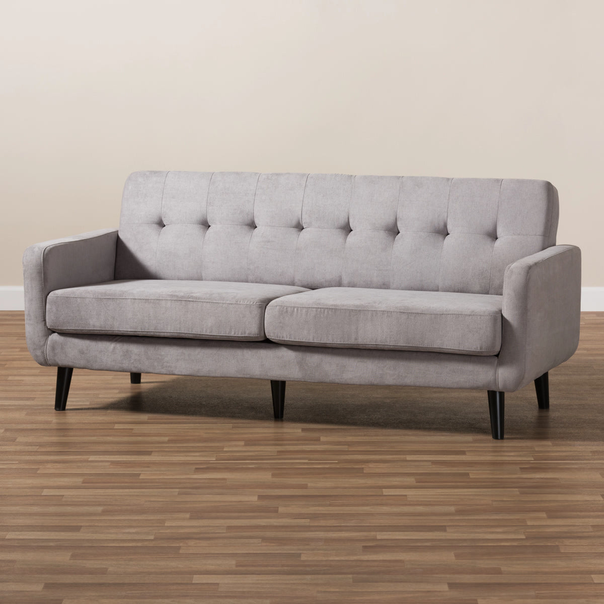 Baxton Studio Carina Mid-Century Modern Light Grey Fabric Upholstered Sofa Baxton Studio-sofas-Minimal And Modern - 8