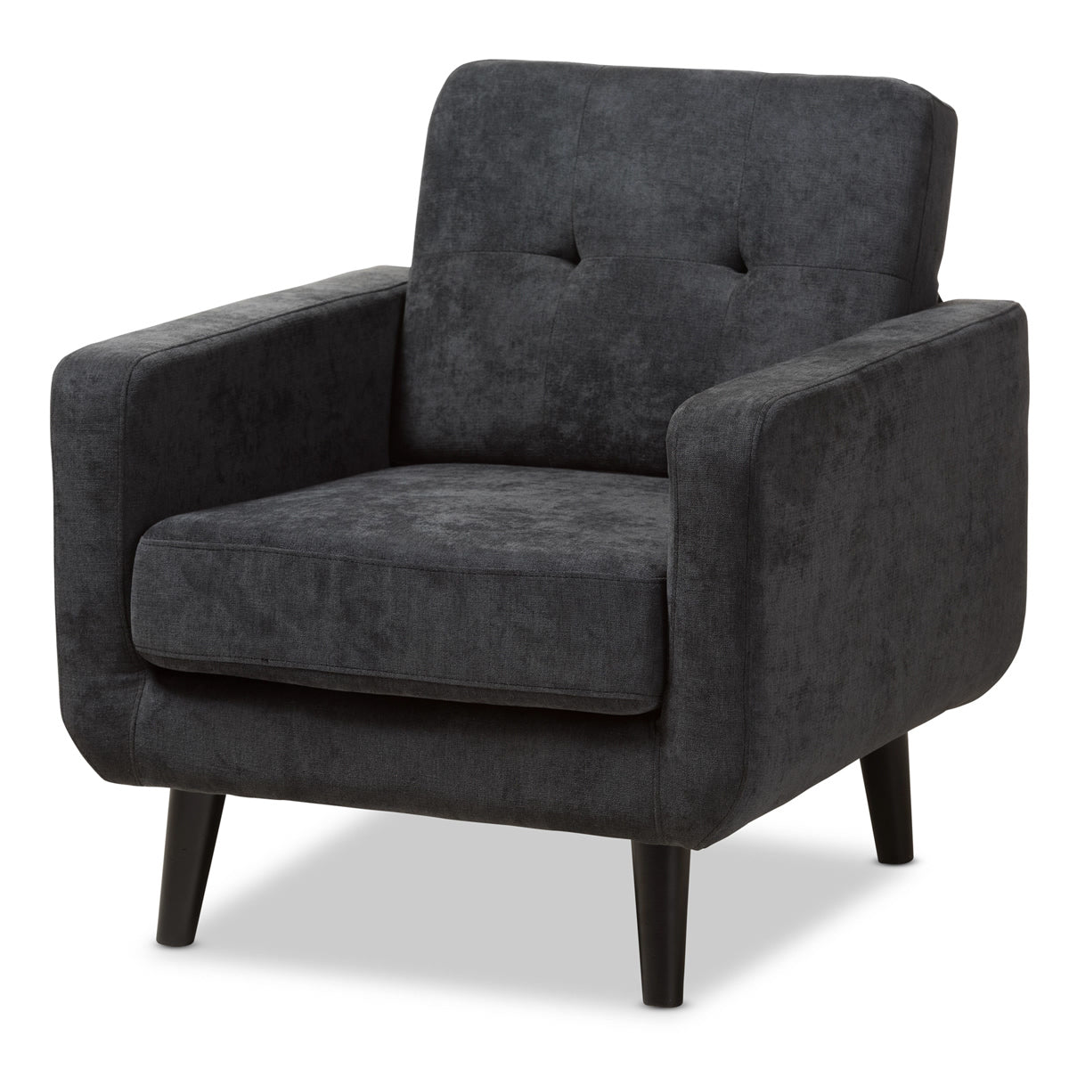 Baxton Studio Carina Mid-Century Modern Dark Grey Fabric Upholstered Lounge Chair Baxton Studio-chairs-Minimal And Modern - 1