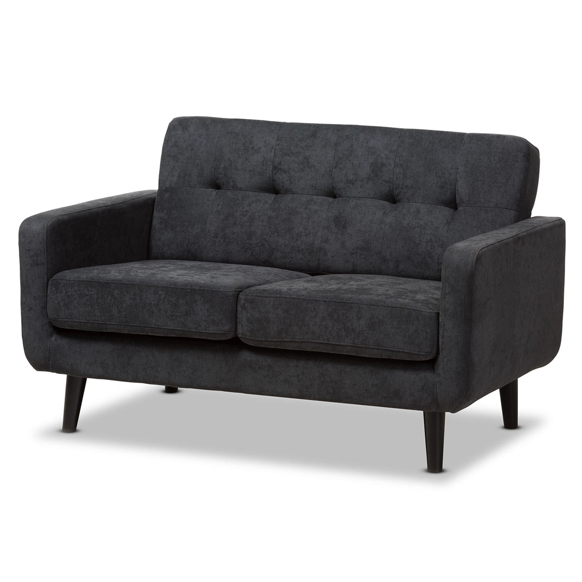 Baxton Studio Carina Mid-Century Modern Dark Grey Fabric Upholstered Loveseat Baxton Studio-sofas-Minimal And Modern - 1
