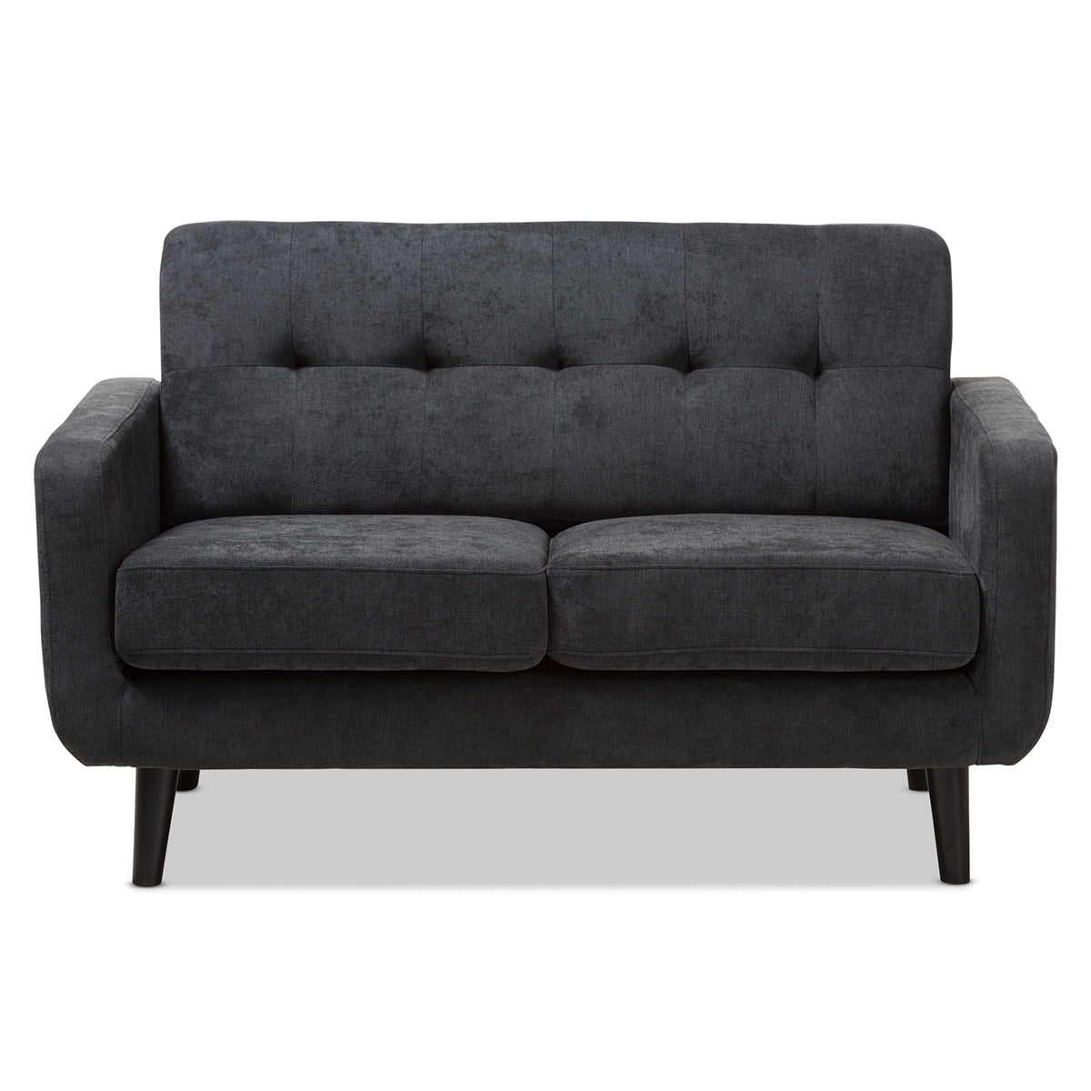 Baxton Studio Carina Mid-Century Modern Dark Grey Fabric Upholstered Loveseat Baxton Studio-sofas-Minimal And Modern - 2