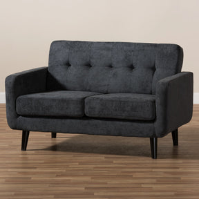 Baxton Studio Carina Mid-Century Modern Dark Grey Fabric Upholstered Loveseat Baxton Studio-sofas-Minimal And Modern - 8