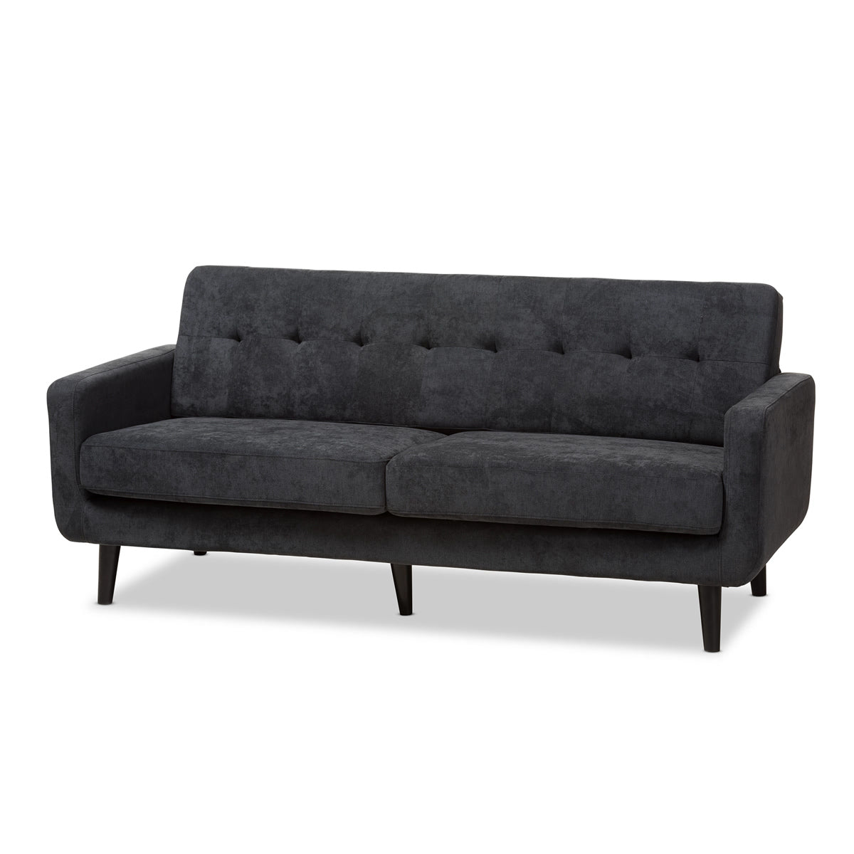 Baxton Studio Carina Mid-Century Modern Dark Grey Fabric Upholstered Sofa Baxton Studio-sofas-Minimal And Modern - 1