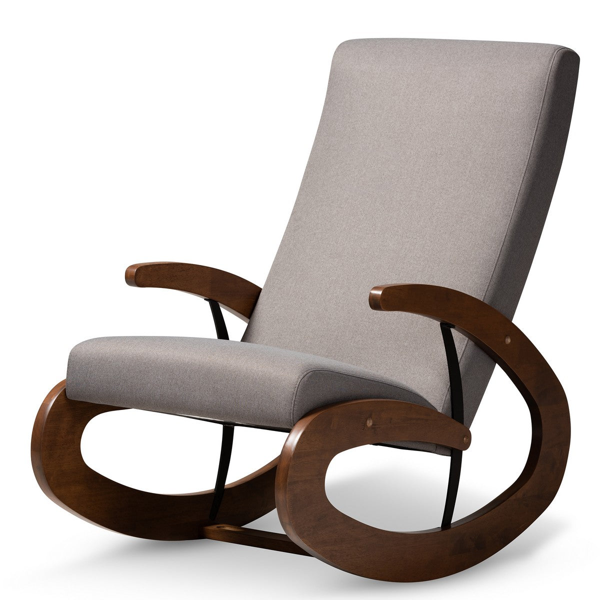 Baxton Studio Kaira Modern and Contemporary Gray Fabric Upholstered and Walnut-Finished Wood Rocking Chair Baxton Studio-Rocking Chairs-Minimal And Modern - 1