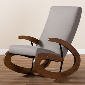 Baxton Studio Kaira Modern and Contemporary Gray Fabric Upholstered and Walnut-Finished Wood Rocking Chair