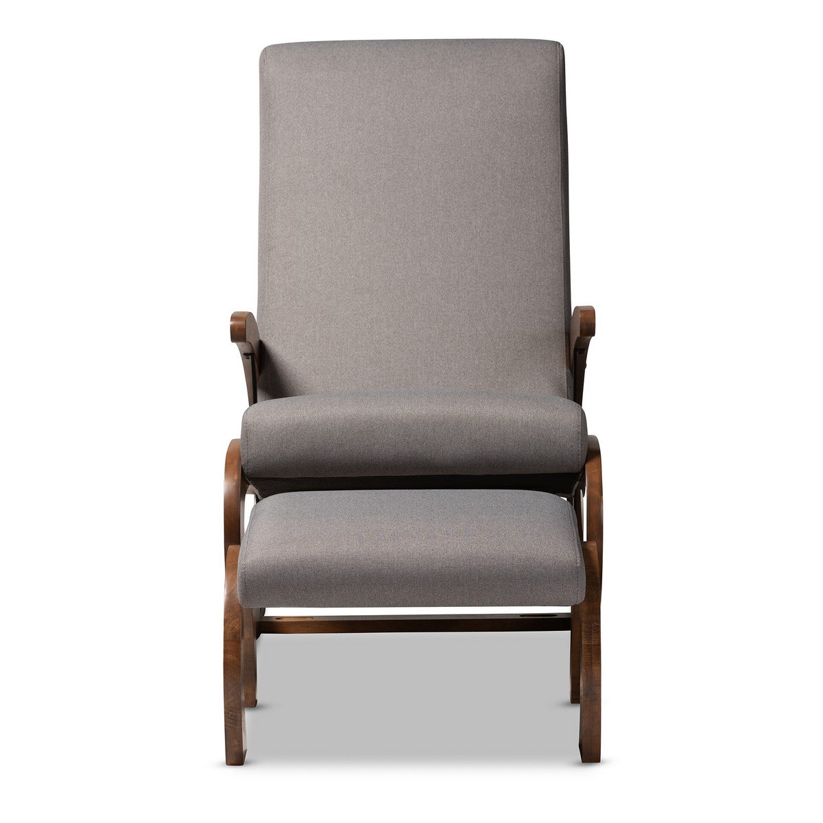 Baxton Studio Kaira Modern and Contemporary 2-Piece Gray Fabric Upholstered and Walnut-Finished Wood Rocking Chair and Ottoman Set