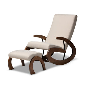 Baxton Studio Kaira Modern and Contemporary 2-Piece Light Beige Fabric Upholstered and Walnut-Finished Wood Rocking Chair and Ottoman Set Baxton Studio-Rocking Chair Sets-Minimal And Modern - 1