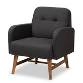 Baxton Studio Perrine Mid-Century Modern Dark Grey Fabric Upholstered Walnut-Finished Wood Lounge Chair Baxton Studio-chairs-Minimal And Modern - 1