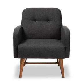 Baxton Studio Perrine Mid-Century Modern Dark Grey Fabric Upholstered Walnut-Finished Wood Lounge Chair Baxton Studio-chairs-Minimal And Modern - 2