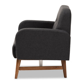 Baxton Studio Perrine Mid-Century Modern Dark Grey Fabric Upholstered Walnut-Finished Wood Lounge Chair Baxton Studio-chairs-Minimal And Modern - 3