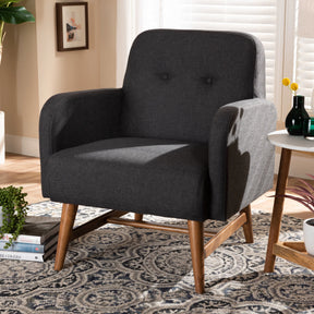 Baxton Studio Perrine Mid-Century Modern Dark Grey Fabric Upholstered Walnut-Finished Wood Lounge Chair Baxton Studio-chairs-Minimal And Modern - 7