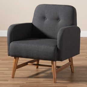 Baxton Studio Perrine Mid-Century Modern Dark Grey Fabric Upholstered Walnut-Finished Wood Lounge Chair Baxton Studio-chairs-Minimal And Modern - 8