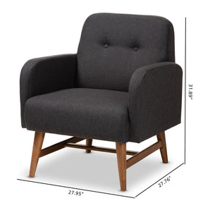 Baxton Studio Perrine Mid-Century Modern Dark Grey Fabric Upholstered Walnut-Finished Wood Lounge Chair Baxton Studio-chairs-Minimal And Modern - 9