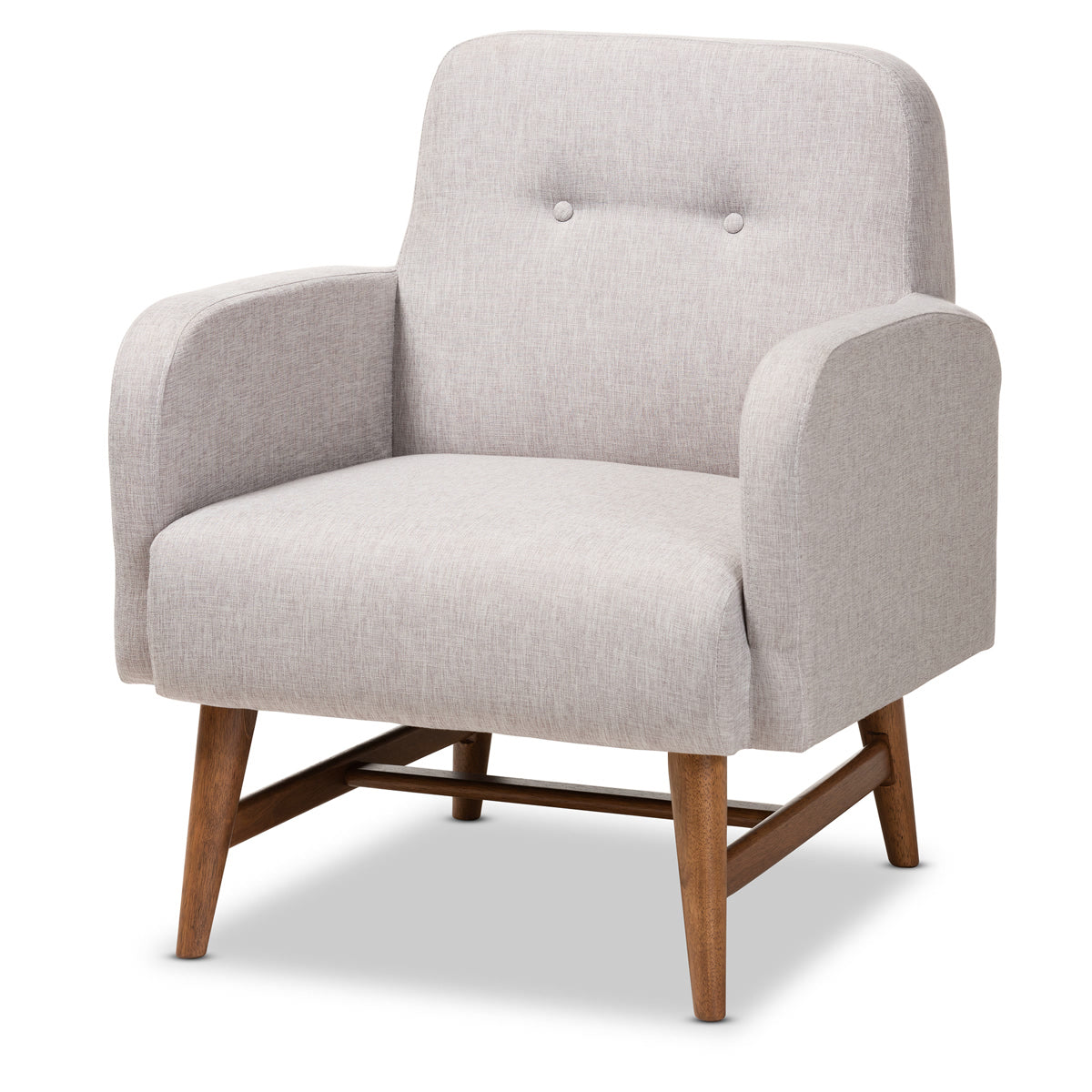 Baxton Studio Perrine Mid-Century Modern Greyish Beige Fabric Upholstered Walnut-Finished Wood Lounge Chair Baxton Studio-chairs-Minimal And Modern - 1